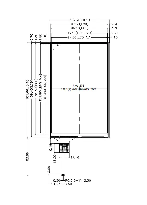 7inch 1200x1920 IPS MIPI Interface LCD Screen